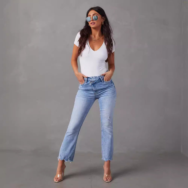 Damer Mom Jeans med flossede kanter Stilla