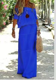 Dame Off-Shoulder Maxikjole med flydende snit og elegante volangdetaljer Stilla