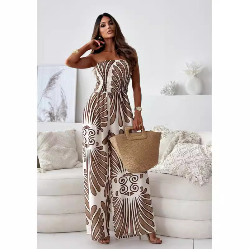 Dame jumpsuit med ærmeløs design og moderne mønster Stilla