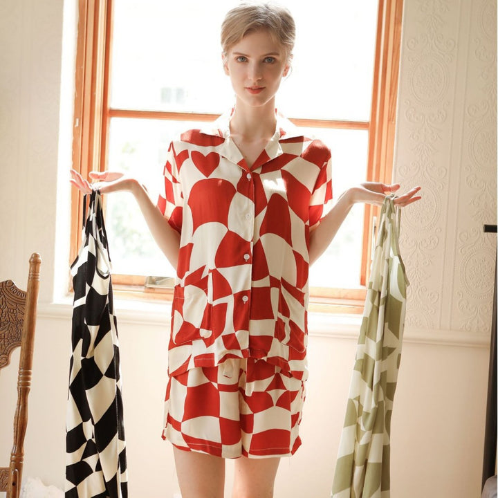 Dame Pyjamasæt med legende geometrisk design og praktiske lommer Stilla