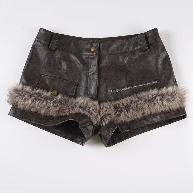 Dame Kunstlæder-shorts med dekorative knapdetaljer Skovae