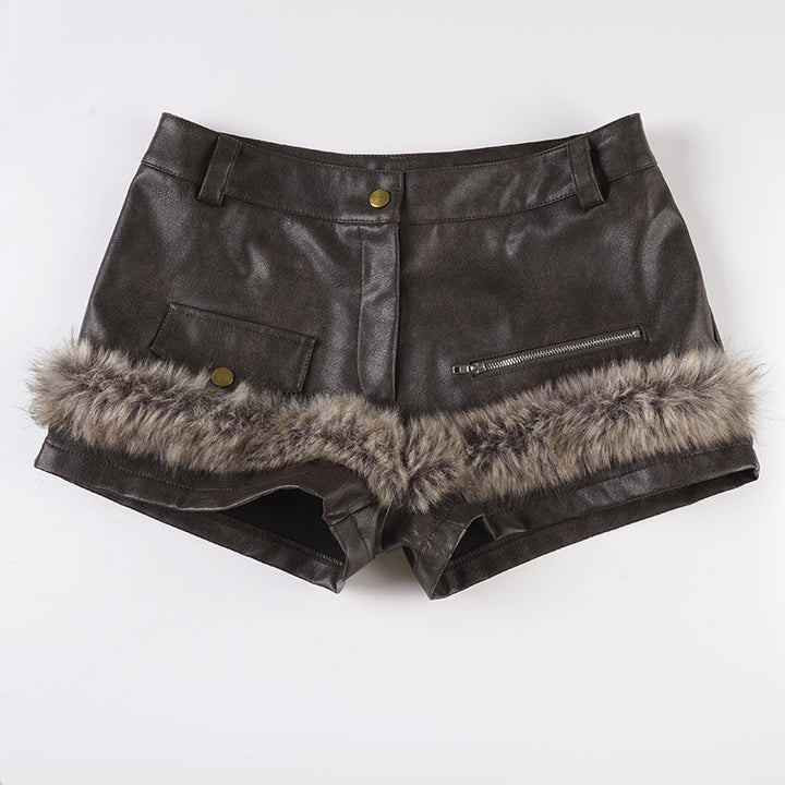 Dame Kunstlæder-shorts med dekorative knapdetaljer Skovae