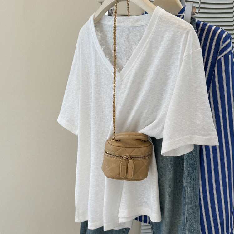 Femme Relaxed V-Udskæring Slub Tee Stilla