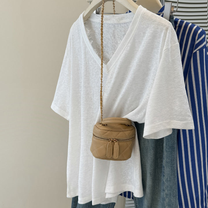 Femme Relaxed V-Udskæring Slub Tee Stilla