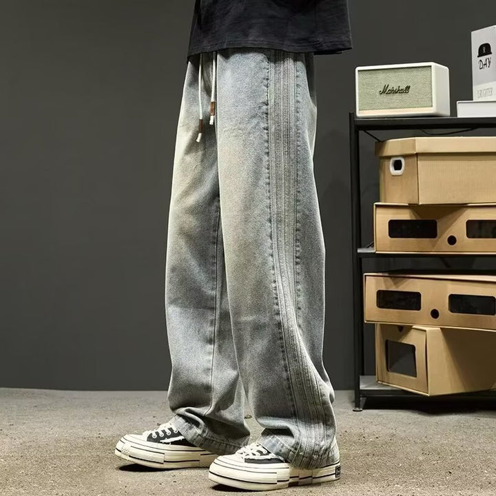 Herre bred Denim-jeans med elastisk talje og unik vask Stilla