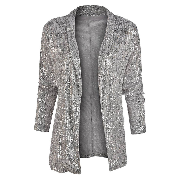 Dame Glitrende Overshirt-Jakke med elegant snit og skinnende Paillettetrim Stilla