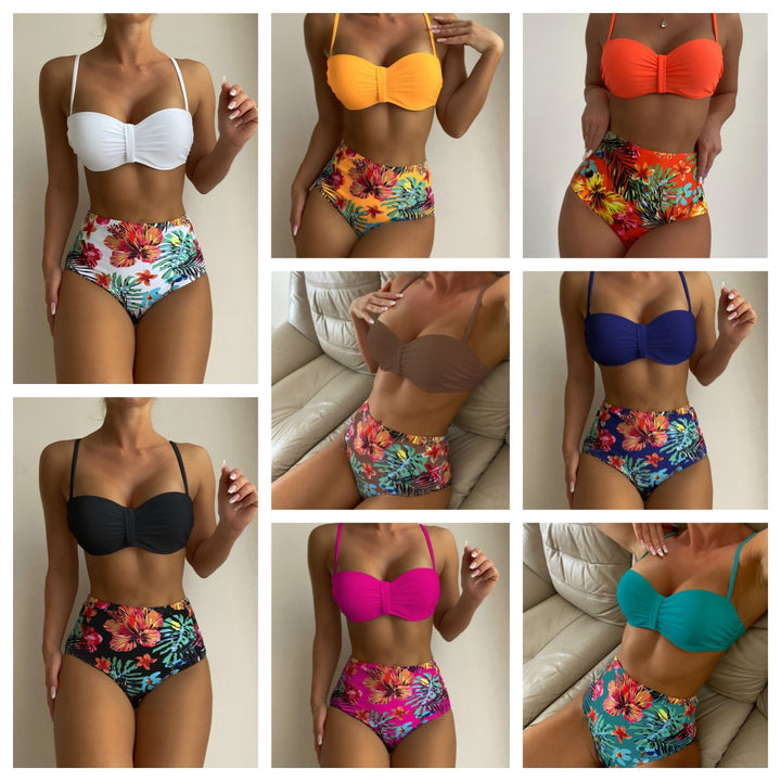 Dame højtaljede bikini med blomstret design og komfortabel bustier Stilla