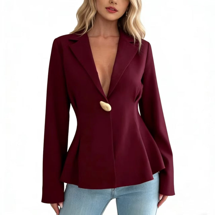 Dame Peplum-Blazer med iøjnefaldende knapdetaljer Skovae