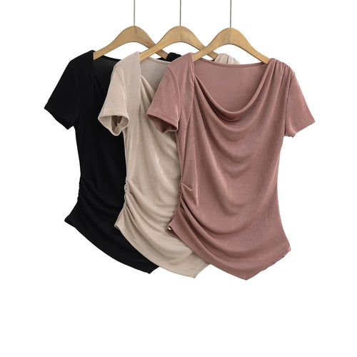 Dame elegant top med asymmetrisk snit og flot draperingsdetalje Stilla