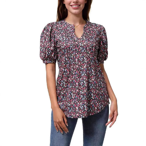 Damebluse med flæseærmer og blomsterdesign Stilla