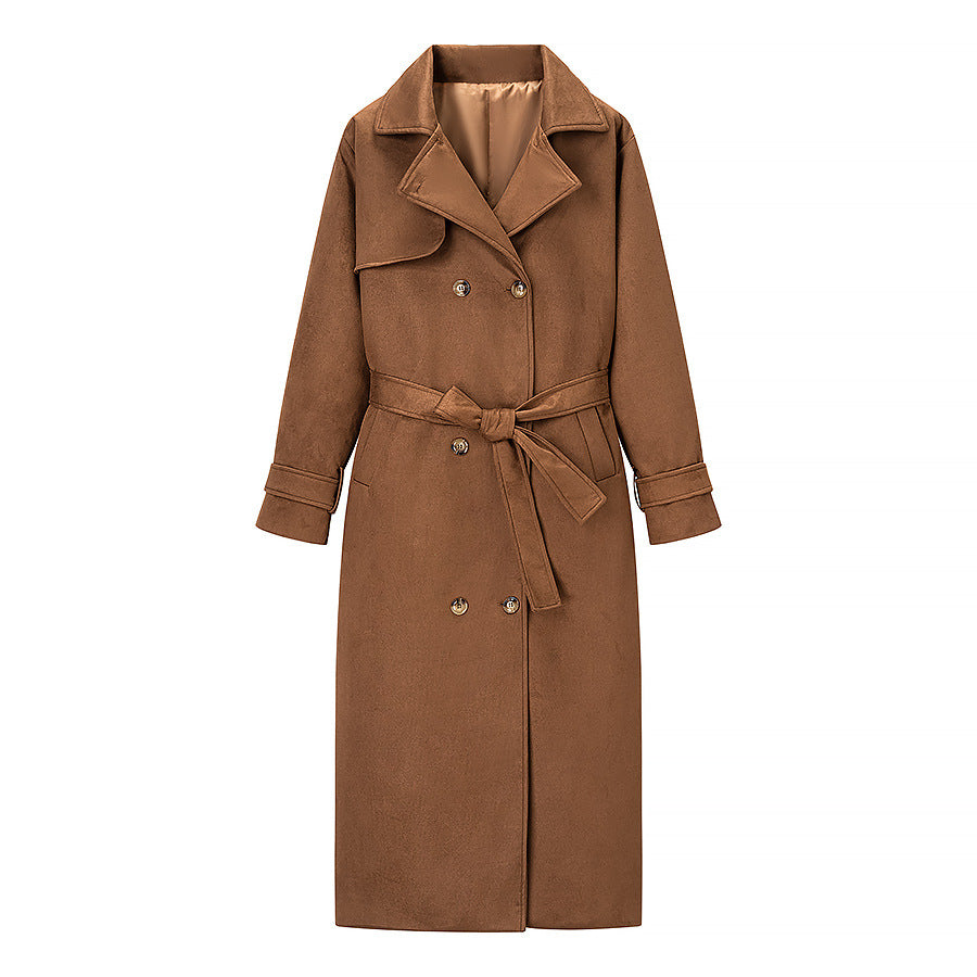 Damer Elegant Trench Coat lavet af blød suede imitation med praktisk bælte og fashionabel snit Stilla