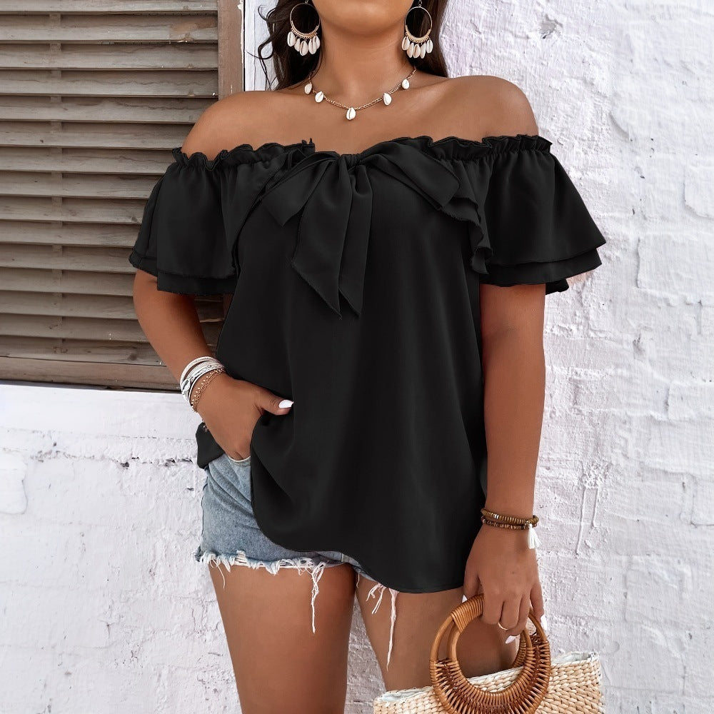 Dame Off-Shoulder Overdel med Sløjfe-detaljer og Flæsekanter Skovae