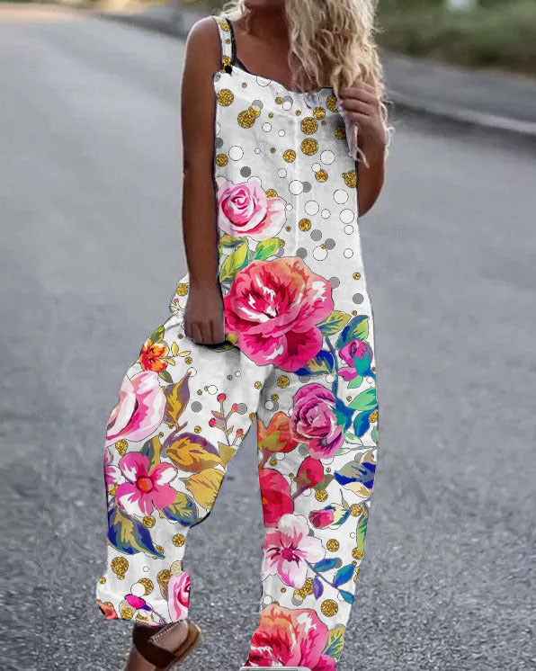 Dame Kunstnerisk Blomster Mønster Overall Stilla