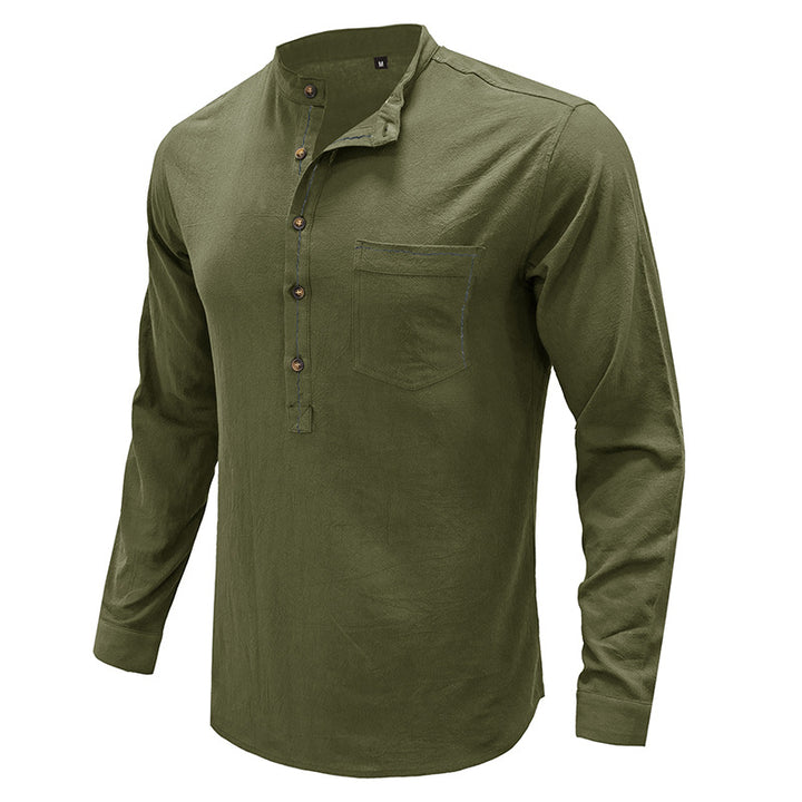Herrer Langærmet Henley-shirt med holdbar bomuldsblanding og moderne knapliste Stilla
