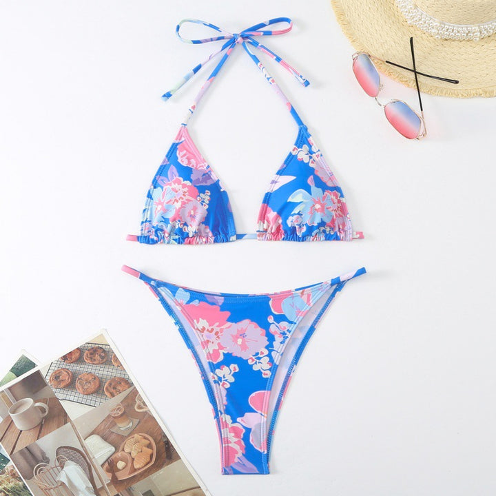 Dame trekant-bikini med legende blomsterdesign og justerbare stropper Skovae