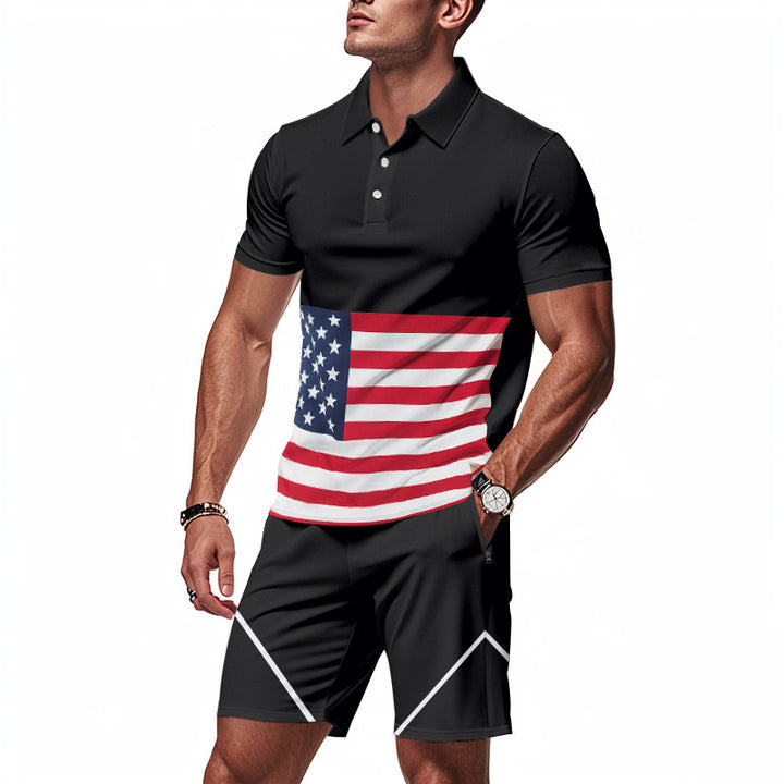 Herrer Polo-Shirt og Shorts-Sæt med flagmotiver og moderne snit Stilla