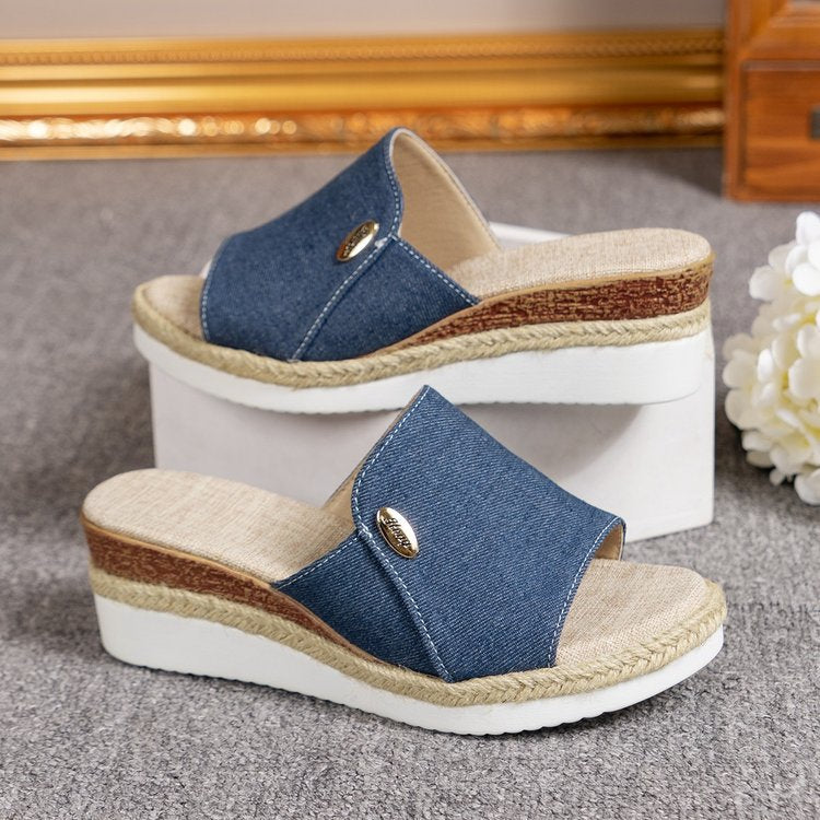 Dame Komfortable Slip-On Wedgesandaler med flettet Jutebånd Stilla