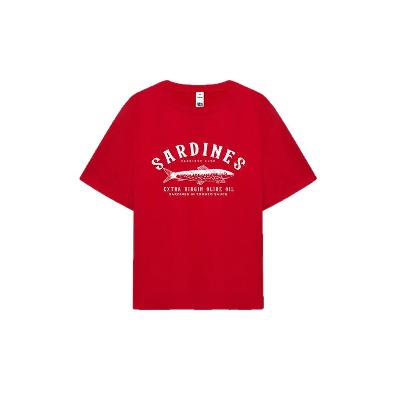 Dame T-shirt med kreativ sardine-print og afslappet snit Stilla