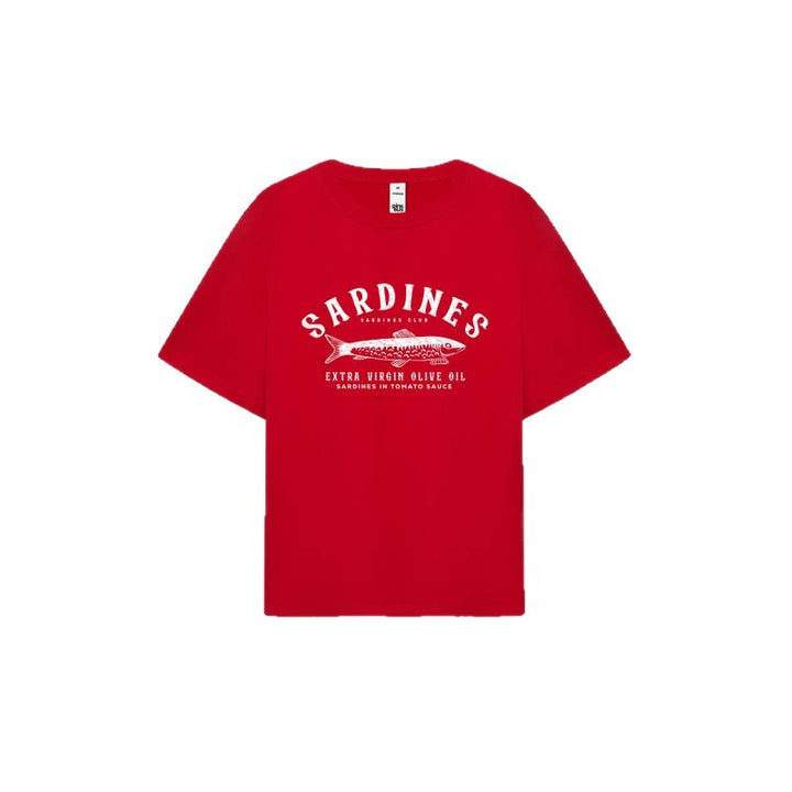 Dame T-shirt med kreativ sardine-print og afslappet snit Stilla