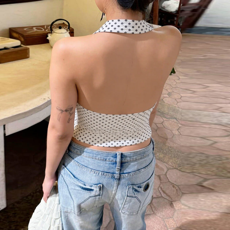 Dame indpakningsbluse med polka-dot design og elegant V-udskæring Stilla