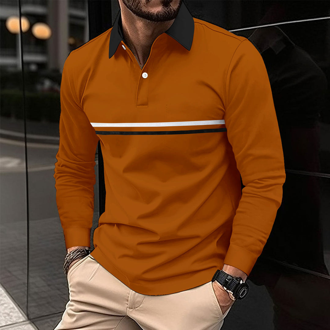 Herre Langærmet Polo T-shirt med kontrasterende krave og sporty stribemønster Stilla