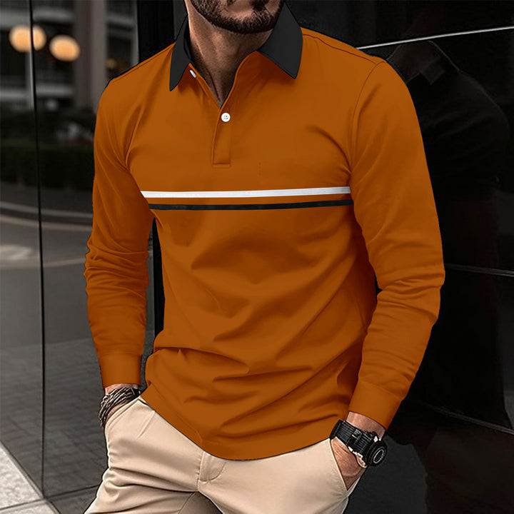 Herre Langærmet Polo T-shirt med kontrasterende krave og sporty stribemønster Stilla