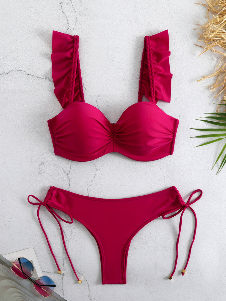 Dame Bikini-sæt med raffinerede flæse detaljer og høj talje snit Stilla