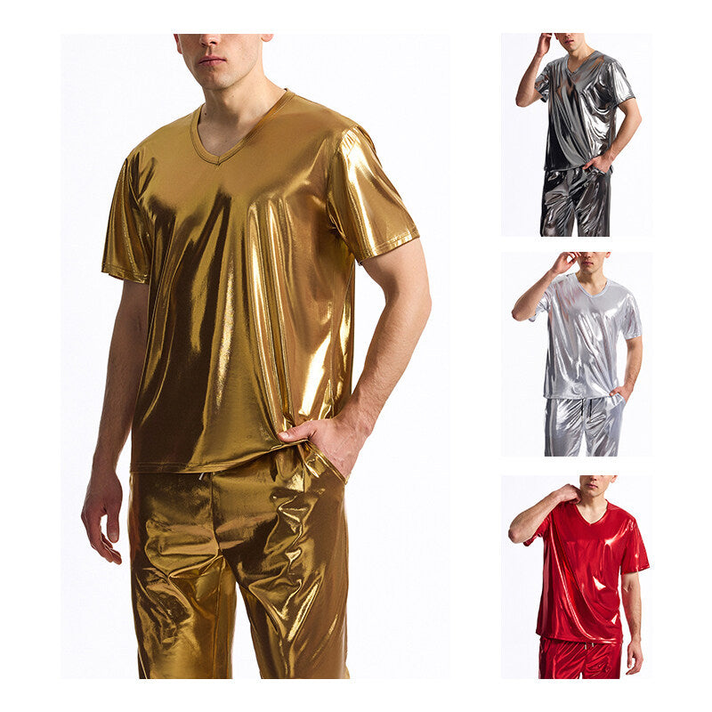 Herre Shiny Metallic Athleisure Sæt Stilla