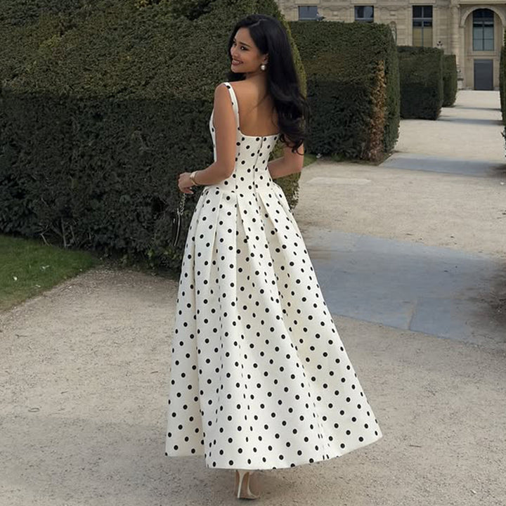 Femme Ærmeløs Polka-Dot-Midi-Kjole Stilla