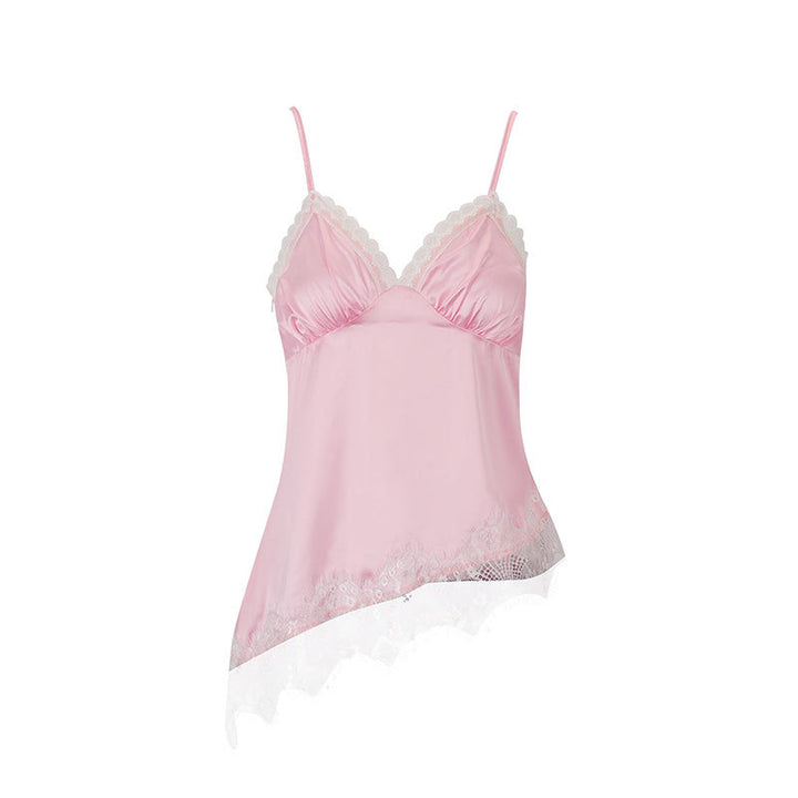 Dame spids-satin-top med asymmetrisk snit og justerbare stropper Skovae