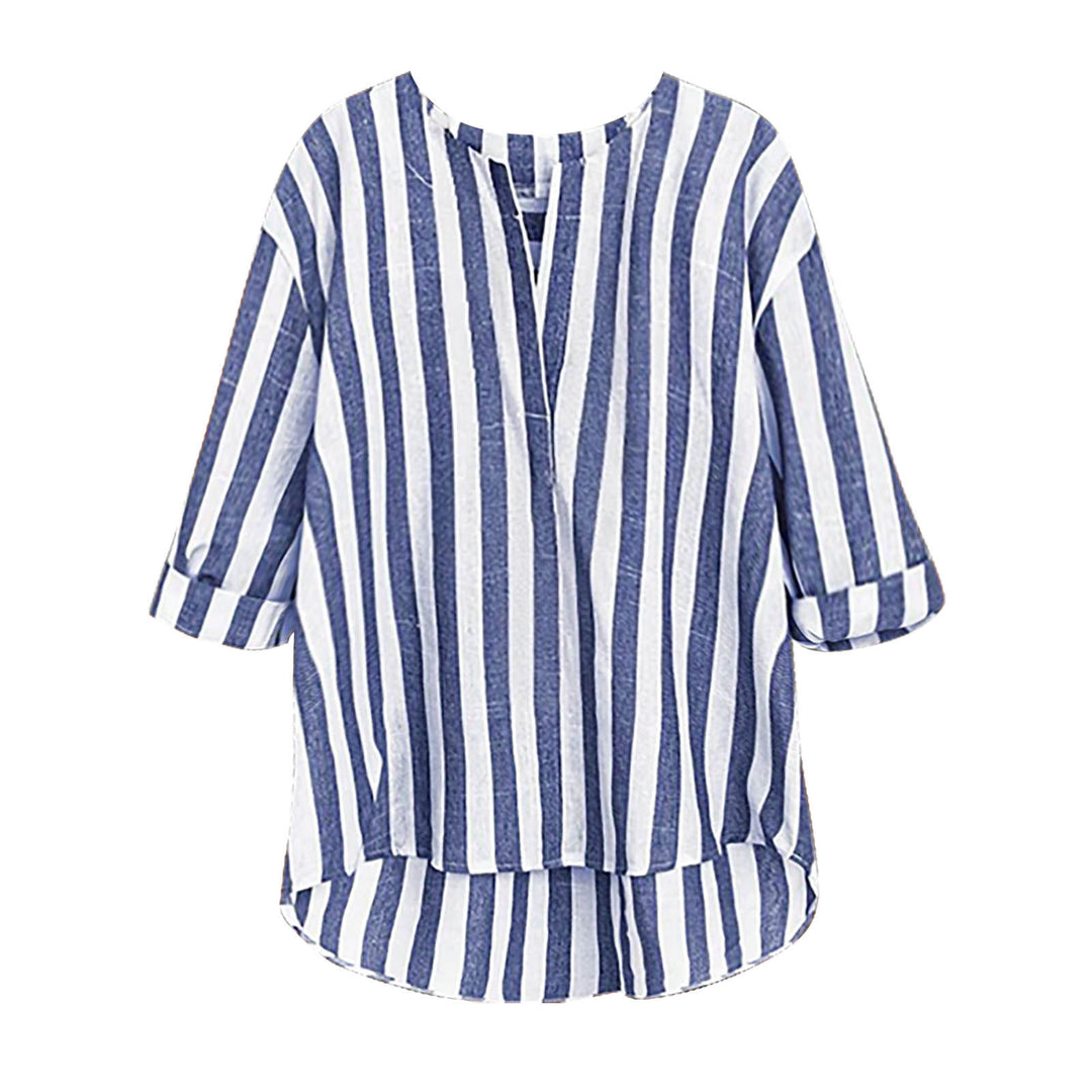 Dame afslappet linnedbluse med stribemønster og 3/4-ærmer Stilla