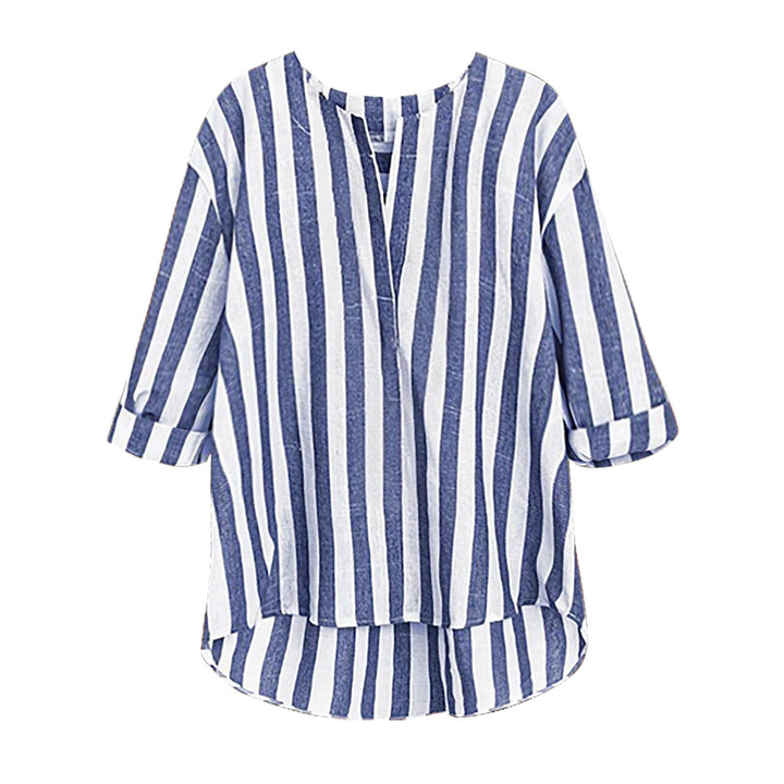 Dame afslappet linnedbluse med stribemønster og 3/4-ærmer Stilla