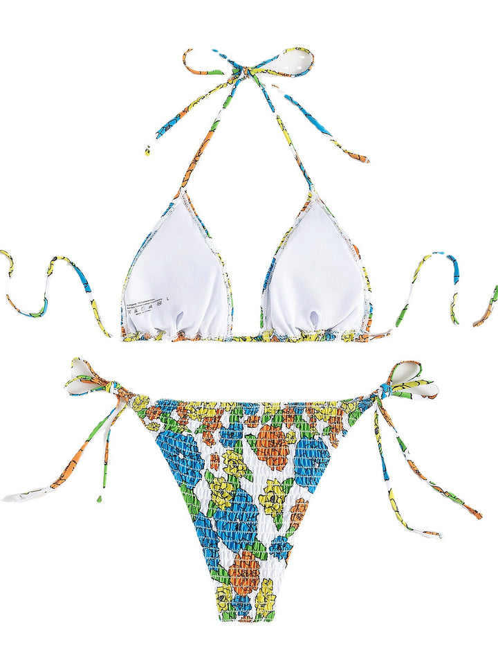 Dame triangel-bikini med blomstret design og justerbare bindebånd Skovae