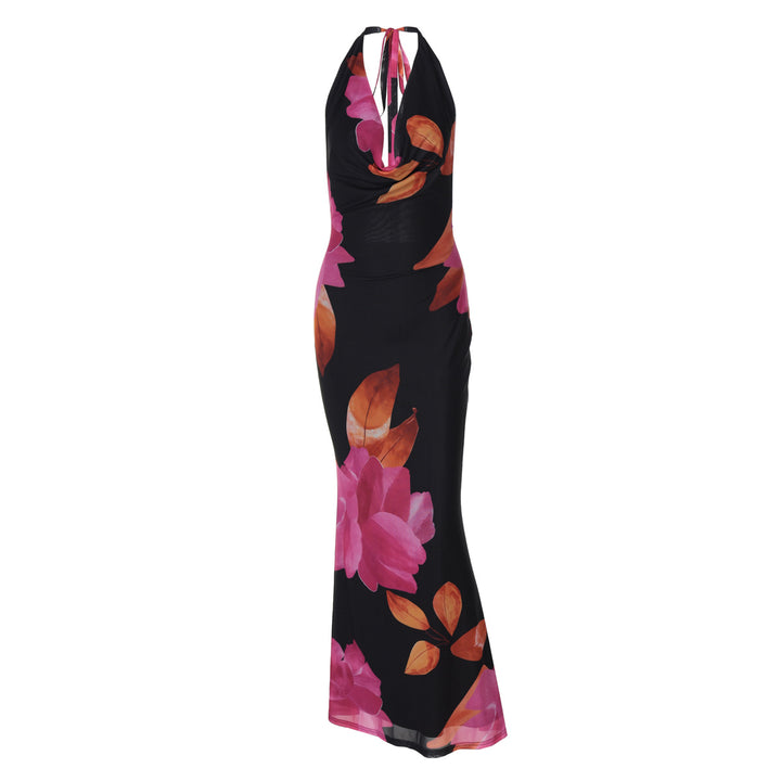 Dame Maxikjole med elegant indpakningsudskæring og florale designelementer Stilla