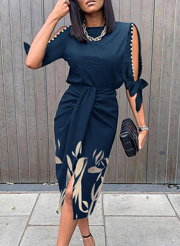 Elegant midi-kjole til kvinder med stilfulde cut-out-ærmer Stilla