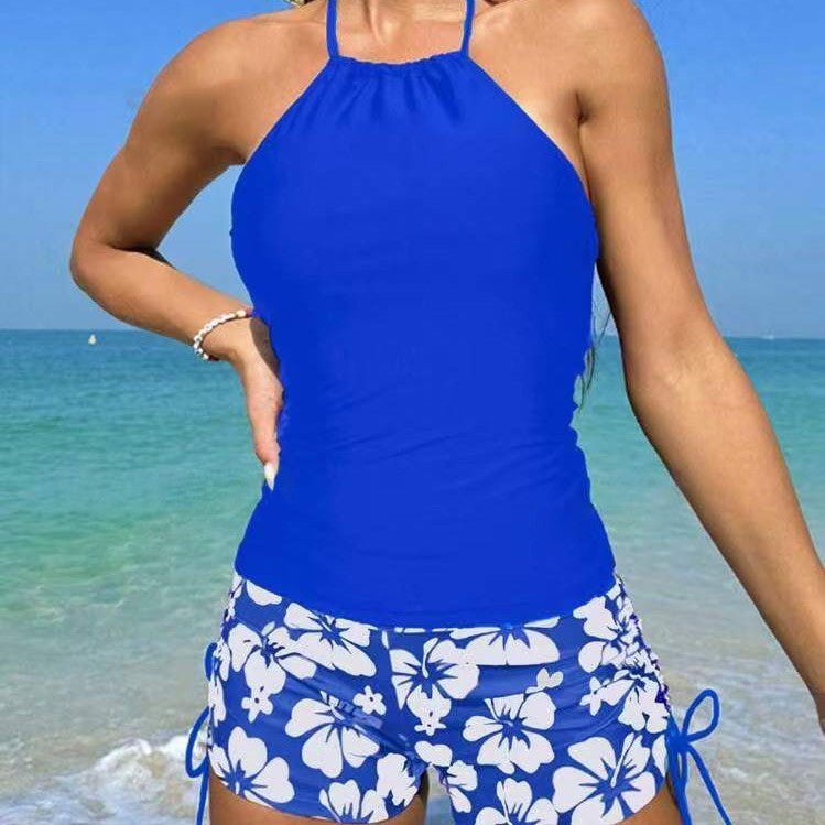 Dame Halterneck-badebadetøj med blomstertrykte shorts Stilla
