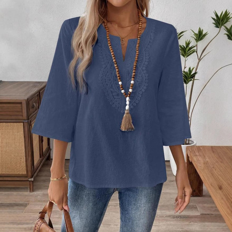 Dame afslappet bluse med detaljeret broderi Stilla