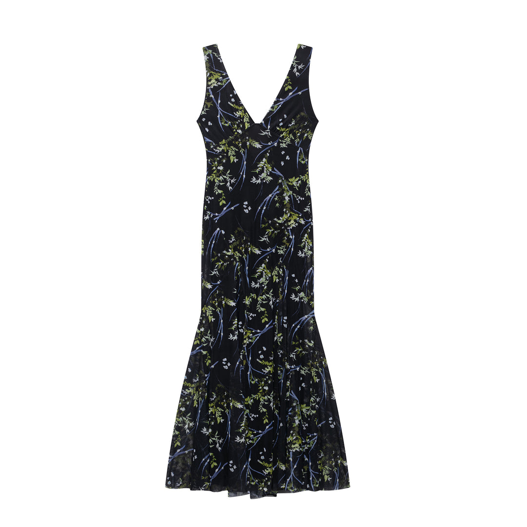 Femme Elegante Udsplittet Maxikjole med Udviklet Blomstermønster Stilla