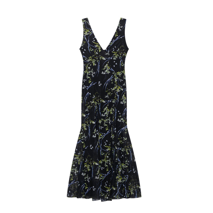 Femme Elegante Udsplittet Maxikjole med Udviklet Blomstermønster Stilla