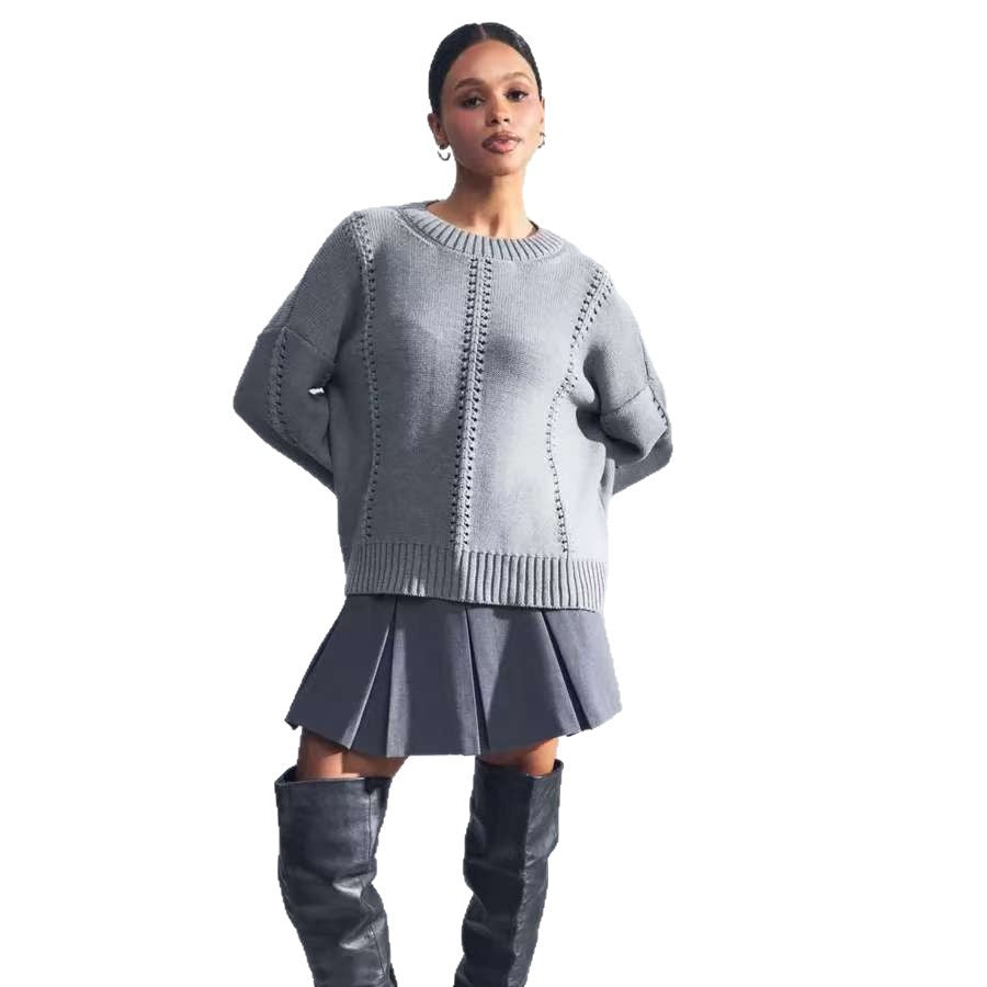 Kvindernes afslappede strikkede sweater med luftig struktur Stilla