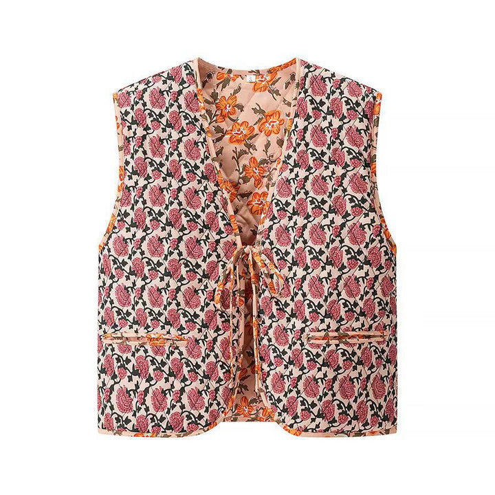 Dame blomster mønster vest med talje knude Stilla