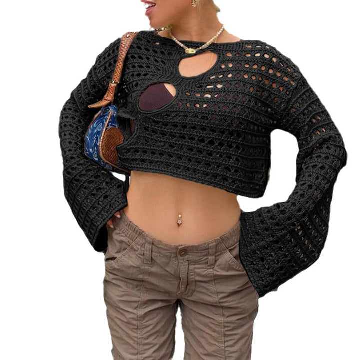Dame hækleoverdel med moderne cut-out-design og bred udskårne ærmer Stilla