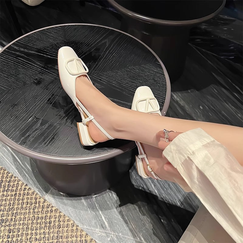 Dame Elegant Slingback Firkantet Tå Ballerina med Dekorativt Spænde Stilla