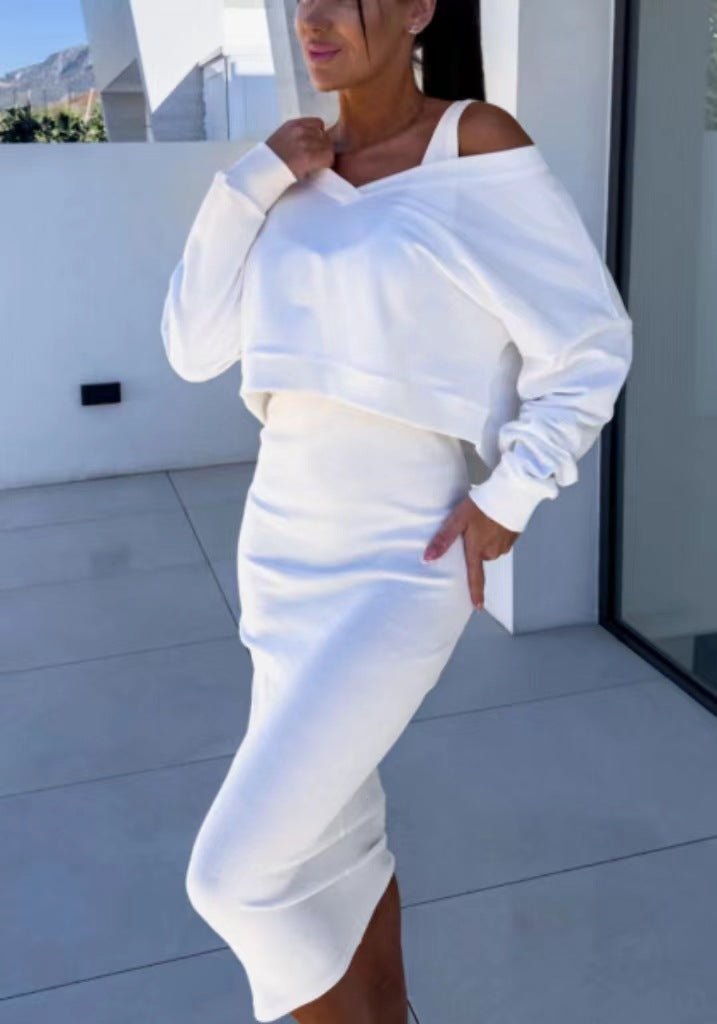 Dame elegant oversized sweater med figurnær blyant nederdel kombination Stilla