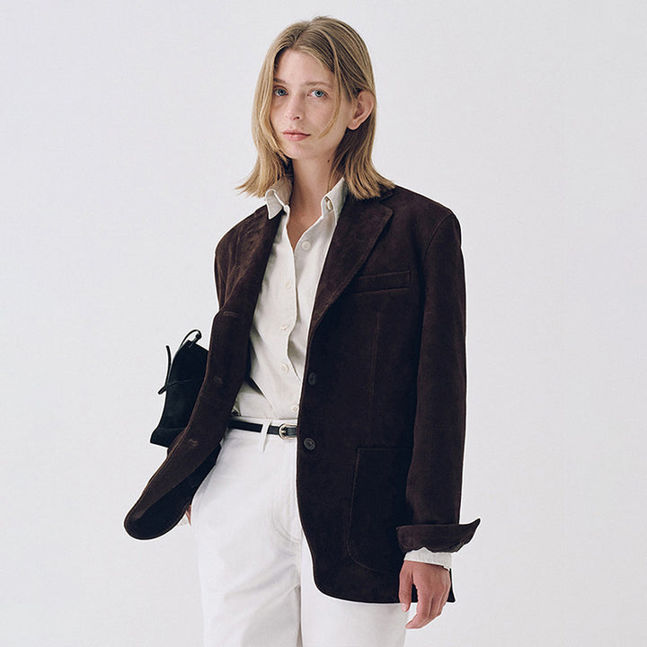 Kvinder Elegant Suede Blazer med Praktiske Lommer Stilla