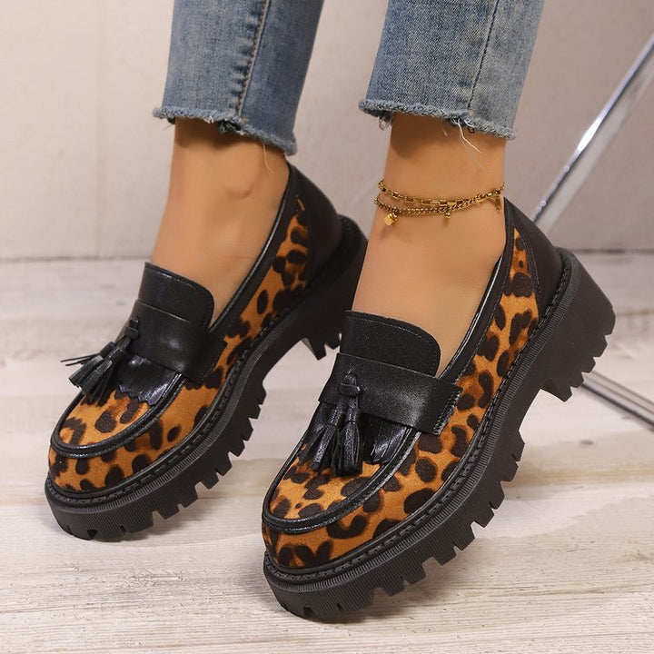 Dame Chunky Loafers med dygtigt dyremønster og fashionabelt frynse-detalje Stilla