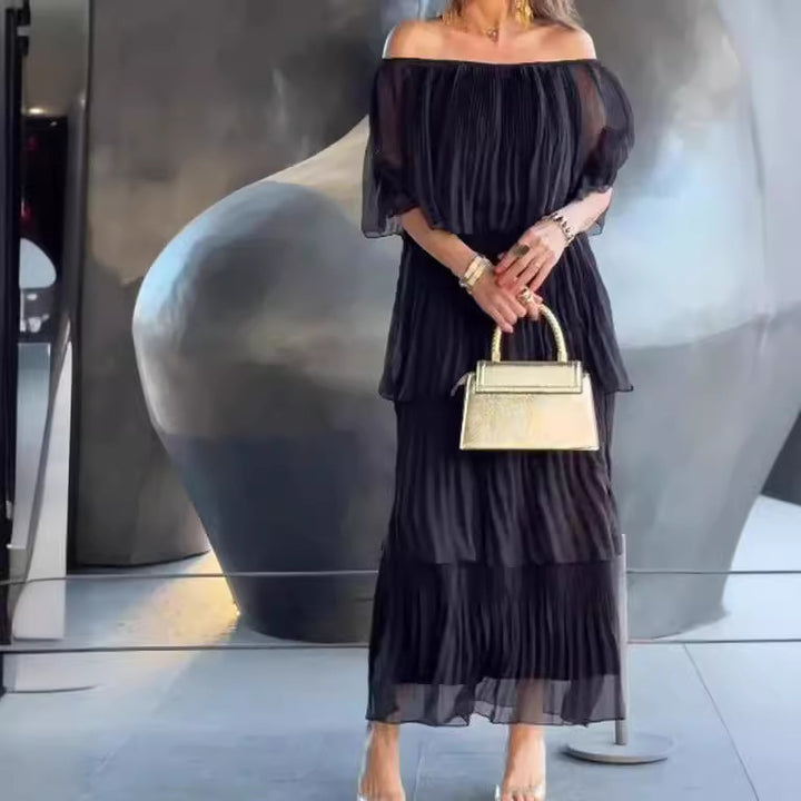Dame Off-Shoulder Maxikjole med plisserede detaljer Stilla