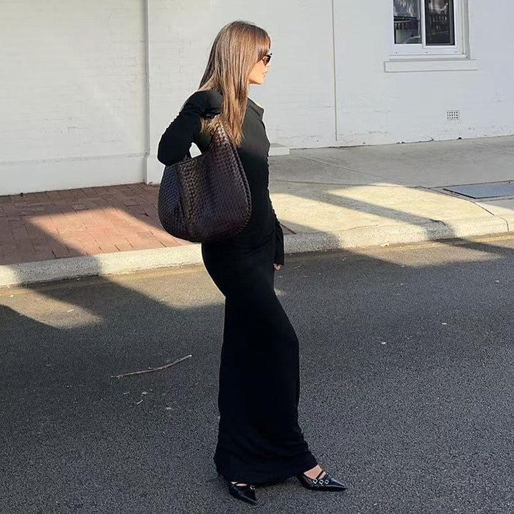 Damer elegant One-Shoulder Maxikjole med figurskænkende rynkning Skovae