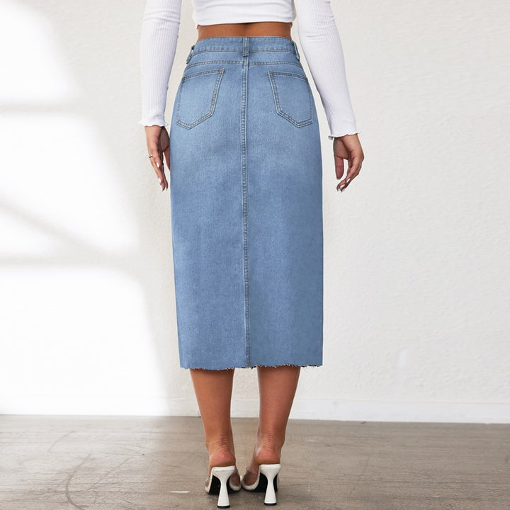Dame Midi Jeansnederdel med sidelukning Stilla