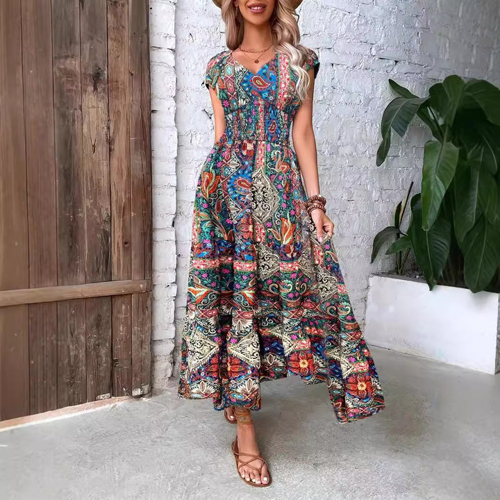 Dame Maxikjole med boho-inspireret mønster Stilla